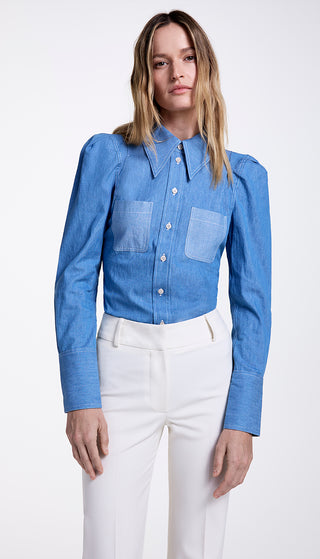 Box Pleat Denim Shirt