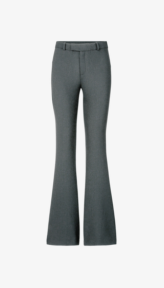 Gray flared pants on a white background