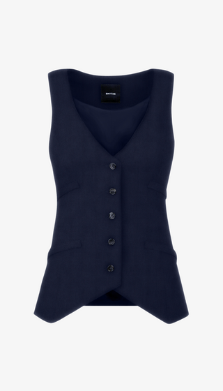 Navy blue vest with buttons on a white background