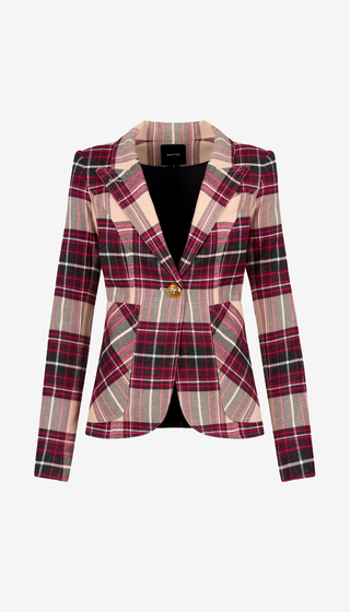 Plaid blazer with a white background