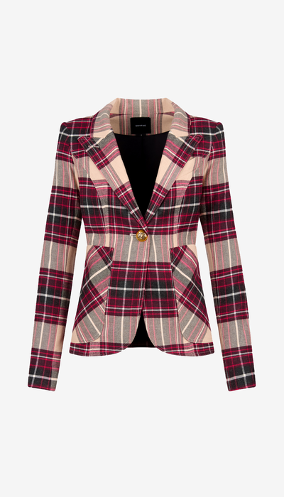 Plaid blazer with a white background