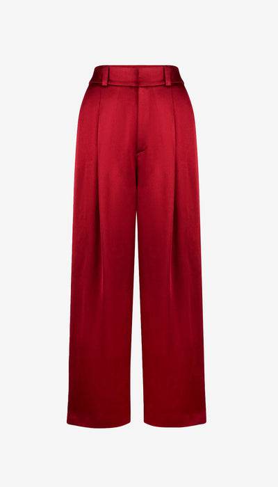 Red wide-leg pants on a light gray background