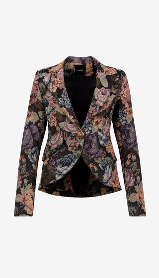 Floral patterned blazer on a white background