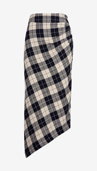 Plaid skirt with a black and white pattern on a white background