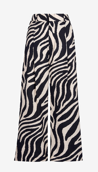 Zebra patterned pants on a white background