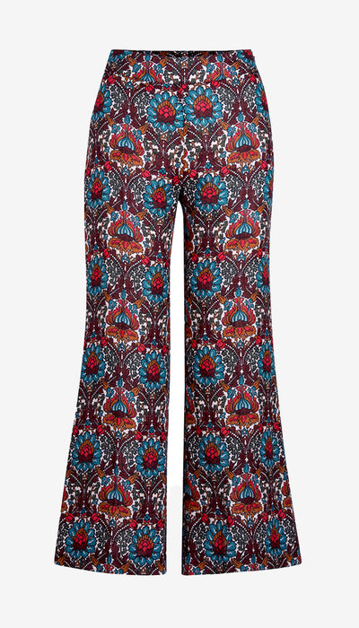 Colorful patterned pants on a white background