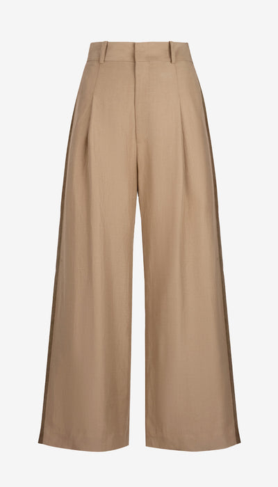 Beige wide-leg pants on a white background