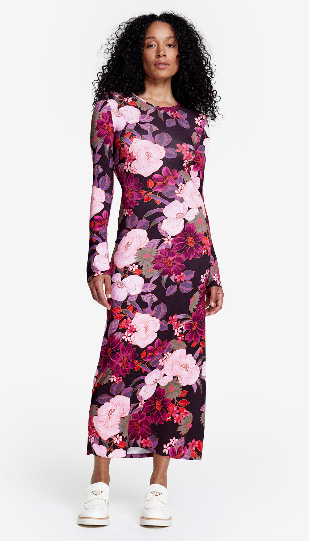 Crewneck Midi Dress in Botanical Rouge