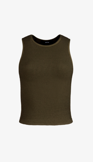 Brown ribbed tank top on a white background