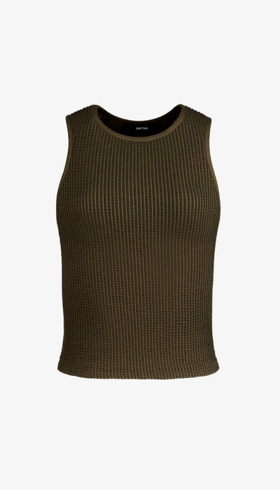 Brown ribbed tank top on a white background