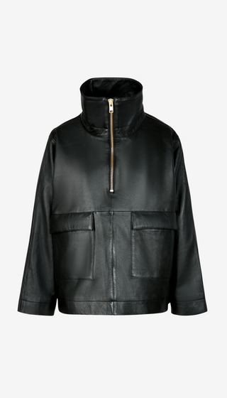 Black jacket with a zipper on a white background