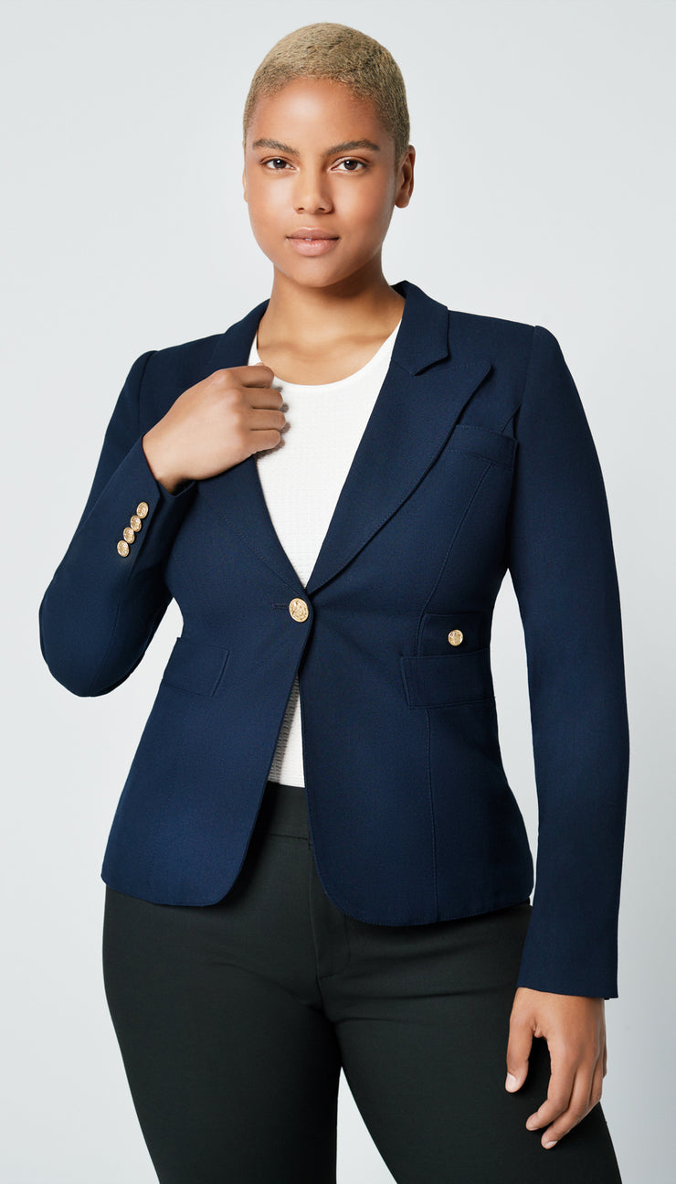 Women Royal Blue Front Button Blazer With Pleated Pants
