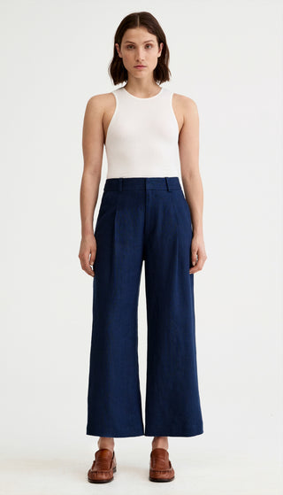 Linen Cropped Pleated Trouser