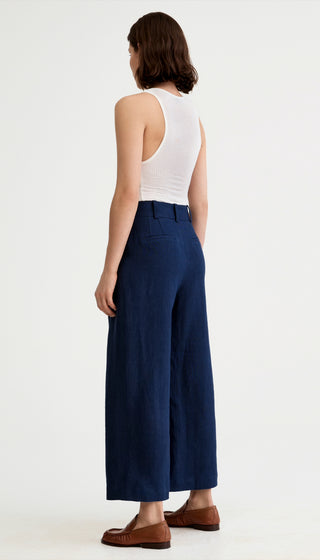 Linen Cropped Pleated Trouser