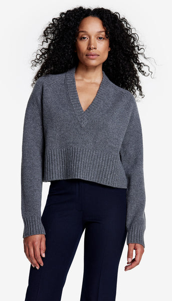 Cashmere V-Neck Sweater in Heather Grey | SMYTHE