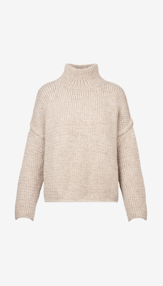 Beige knitted sweater on a white background