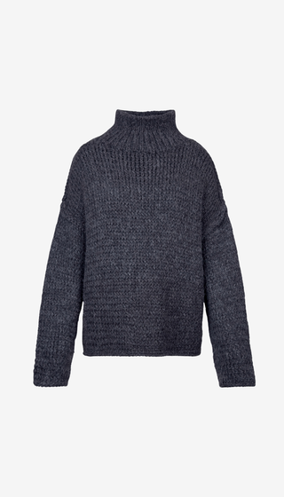 Dark gray knitted sweater on a white background
