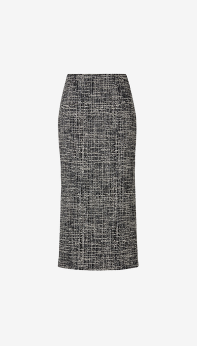 Black and white patterned pencil skirt on a white background