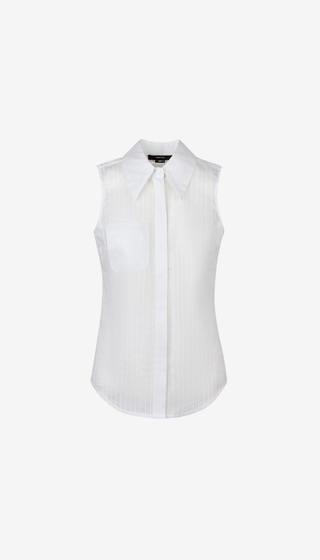 White sleeveless blouse on a white background