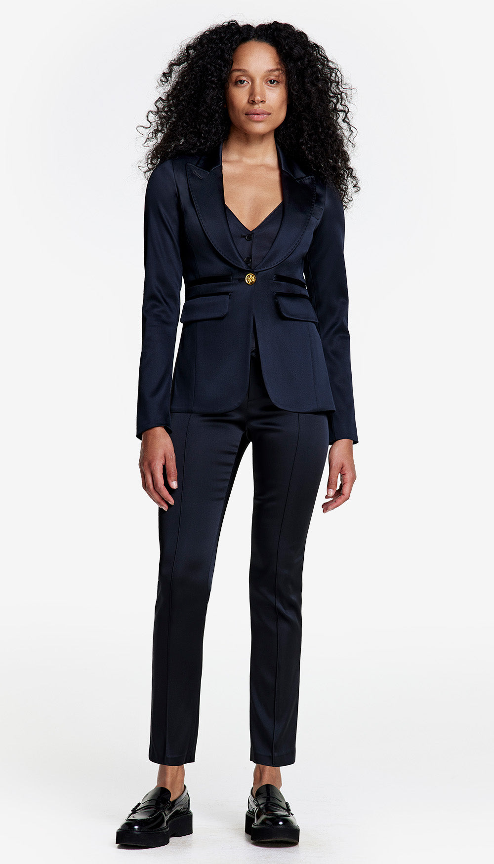 Tuxedo Peaked Lapel Blazer in Black Satin | SMYTHE Tuxedo Peaked Lapel Blazer in Black Satin | SMYTHE