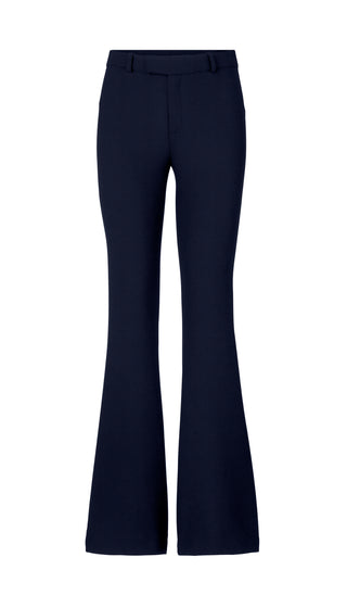 Navy blue flared pants on a white background