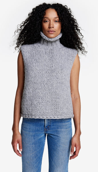 Handknit Sleeveless Turtleneck in Light Grey | SMYTHE