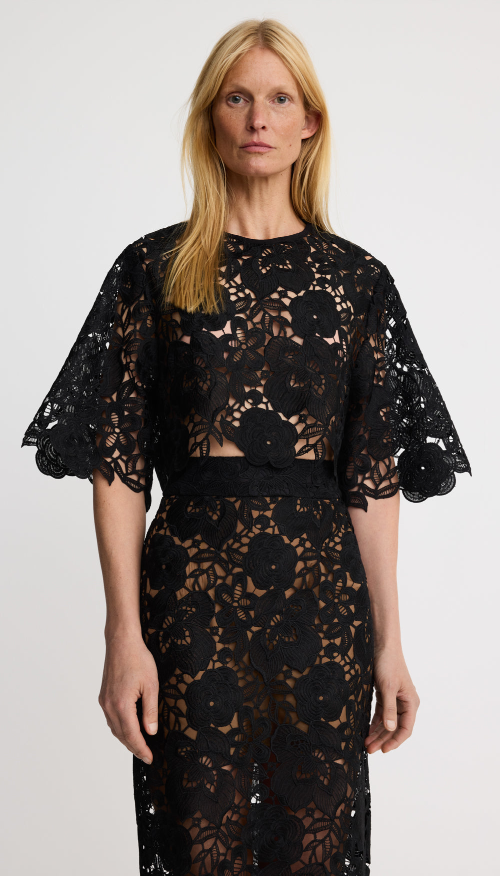 lace tee dress B193010 Long Sweetheart Neckline Poly Chiffon Bridesmaid Dress with Lace Top