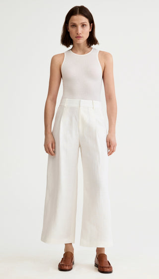 Linen Cropped Pleated Trouser