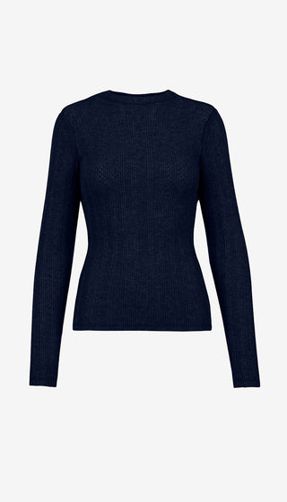 Navy blue sweater on a light gray background