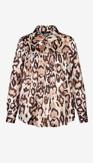 Leopard print blouse on a white background
