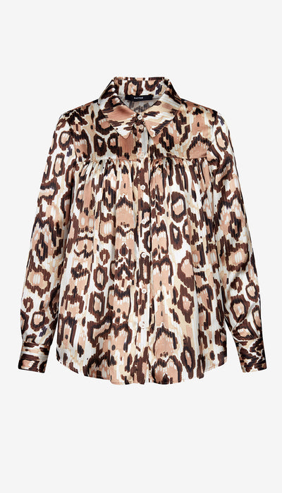 Leopard print blouse on a white background