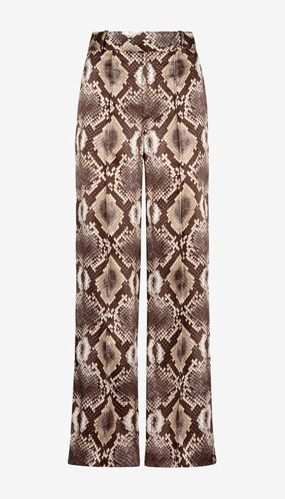 Snake print pants on a white background