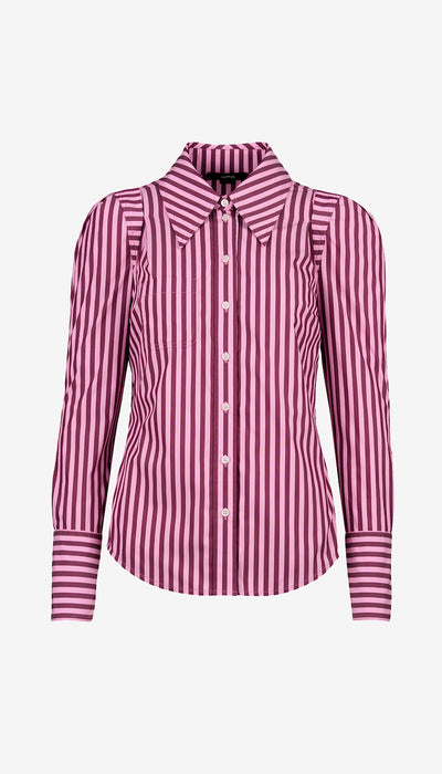 Pink and white striped shirt on a white background
