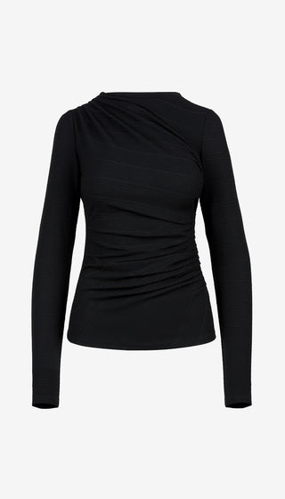Black long-sleeve top on a white background