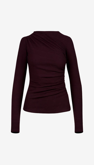 Maroon long-sleeve top on a white background