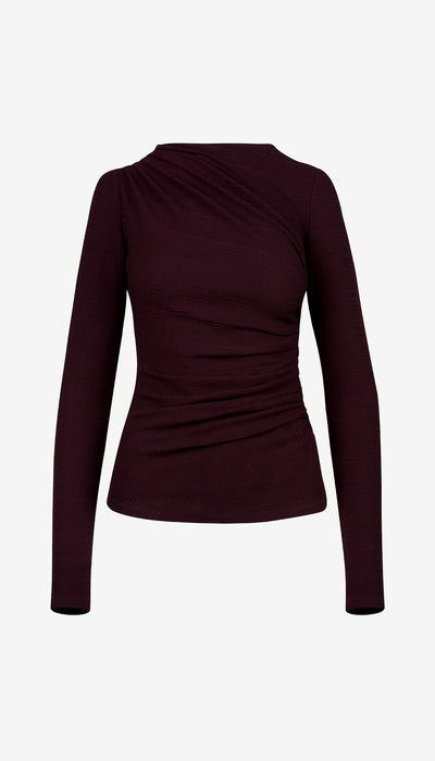 Maroon long-sleeve top on a white background