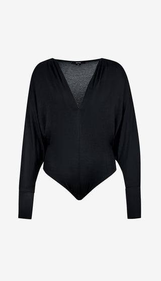Black long-sleeve top on a white background
