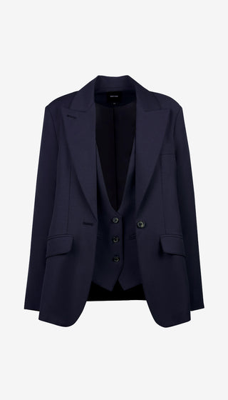 Navy blue blazer and waistcoat set on a white background