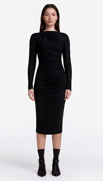 Ruched Knit Midi Dress in Black | SMYTHE Ruched Knit Midi Dress in Black | SMYTHE