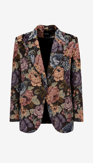 Floral patterned blazer on a white background