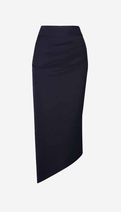 Navy blue pencil skirt on a white background