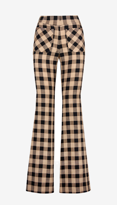 Plaid flared pants on a white background