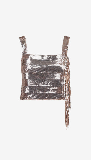 Silver sequin top on a white background