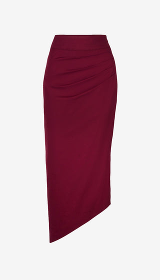 Maroon pencil skirt on a white background