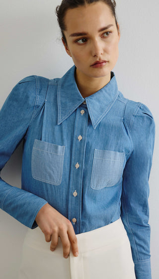 Box Pleat Denim Shirt