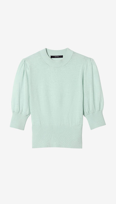 Light green sweater with puff sleeves on a white background