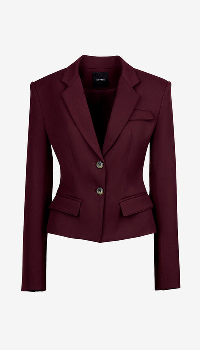 Maroon blazer on a white background