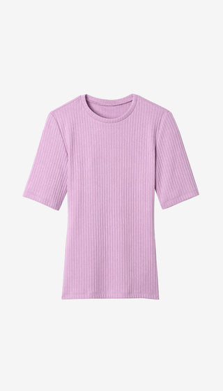 Purple ribbed t-shirt on a white background