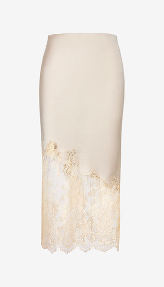 Beige skirt with lace detailing on a white background