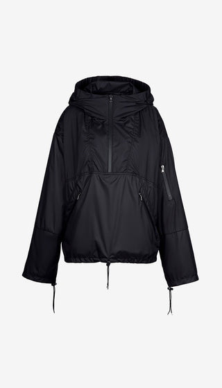 Black jacket with a hood on a white background